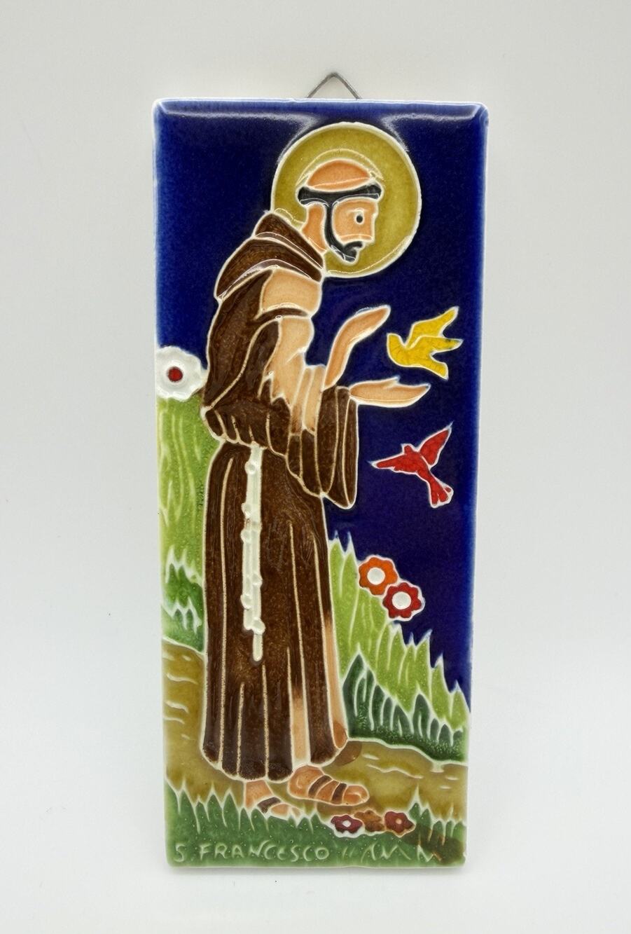 St Francis Assisi Italian Pottery Wall Tile Creazioni Luciano Italy 6” x 2.5”